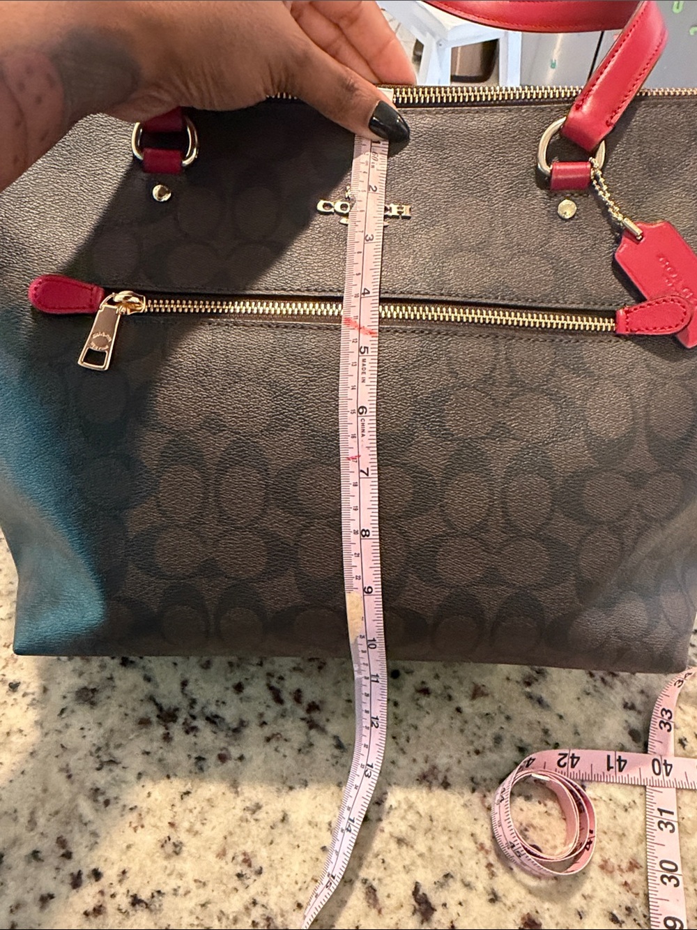 COACH Signature Tote with Red Leather Trim - Picture 9 of 16